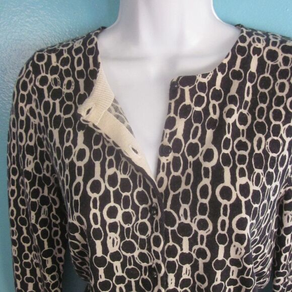 J Crew Womens Size M Button Front Wool Cardigan Black Chain Print Sweater 34" B - Picture 10 of 12